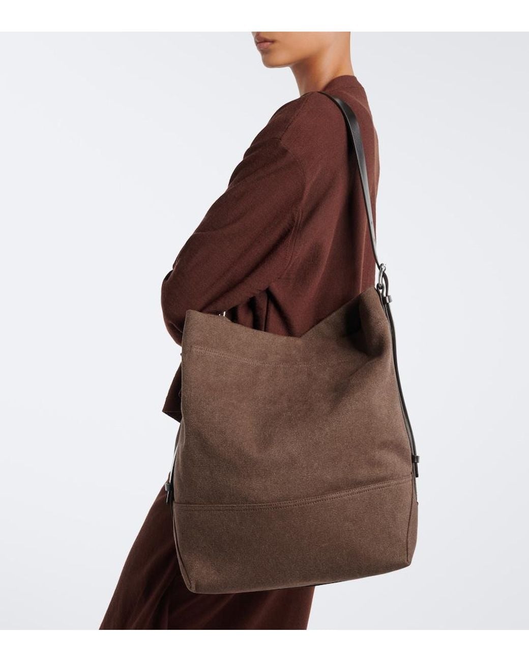 Lemaire Brown Belted Medium Cotton Canvas Tote Bag