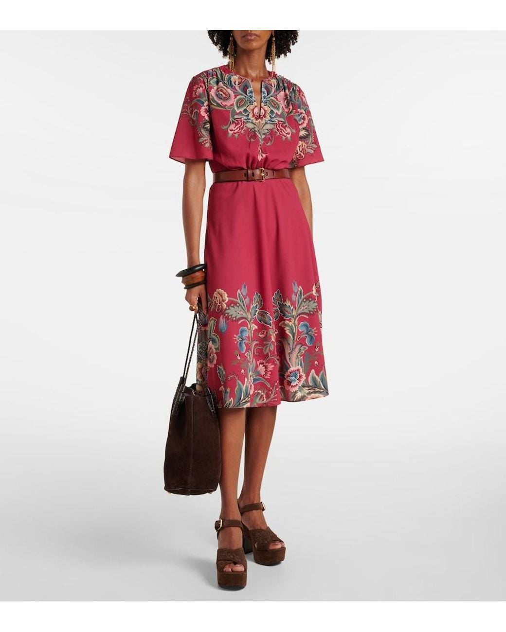 Etro Red Paisley Crepe Jersey Maxi Dress
