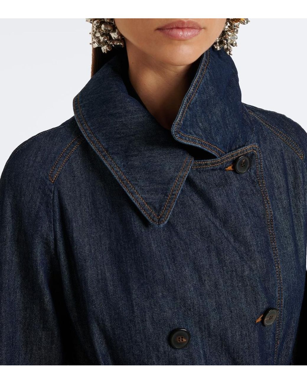 Dries Van Noten Blue Denim Trench Coat
