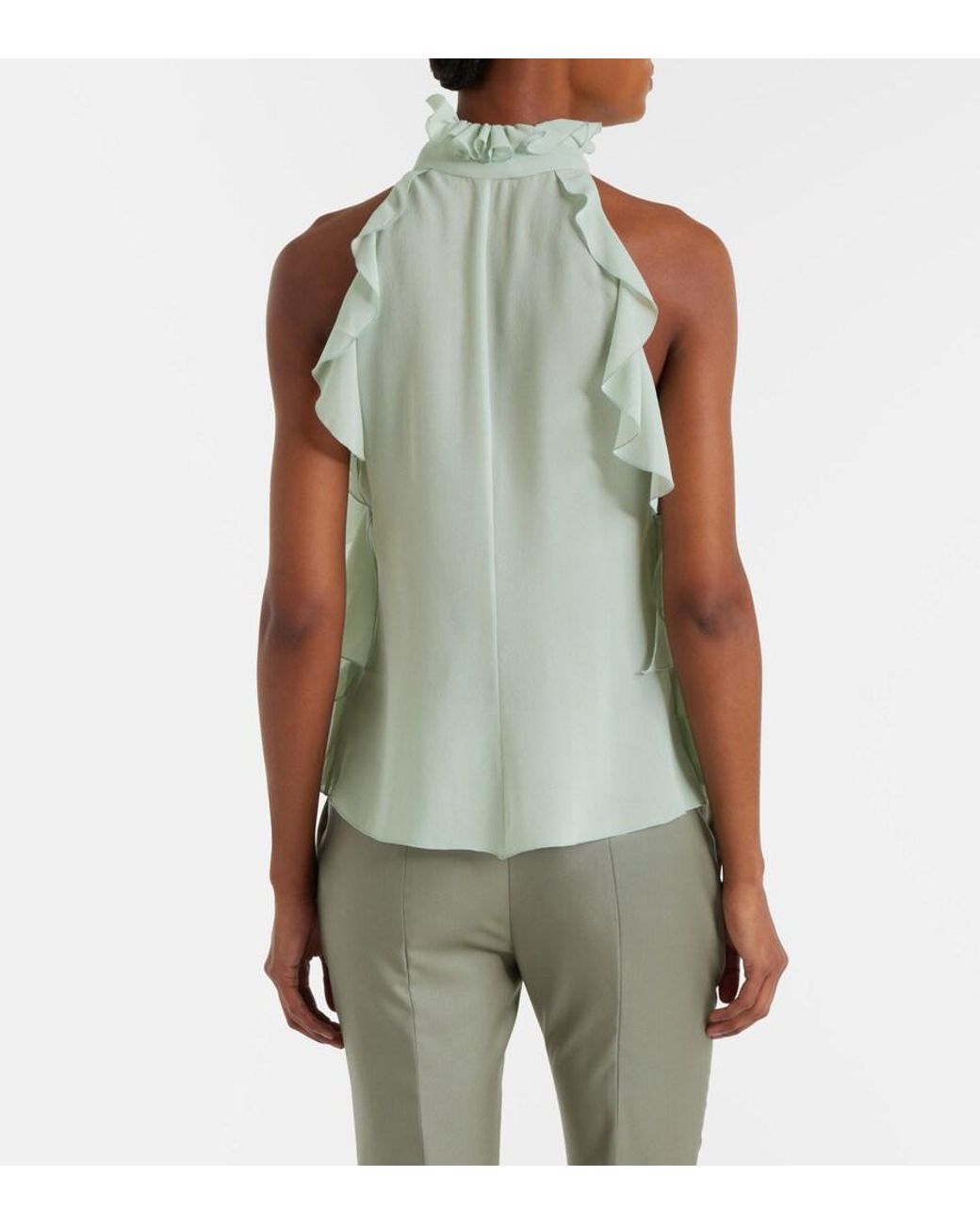McQueen Gray Ruffled Silk Chiffon Top
