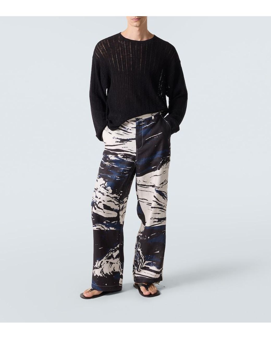Commas Black Pointelle Cotton And Linen Sweater for men