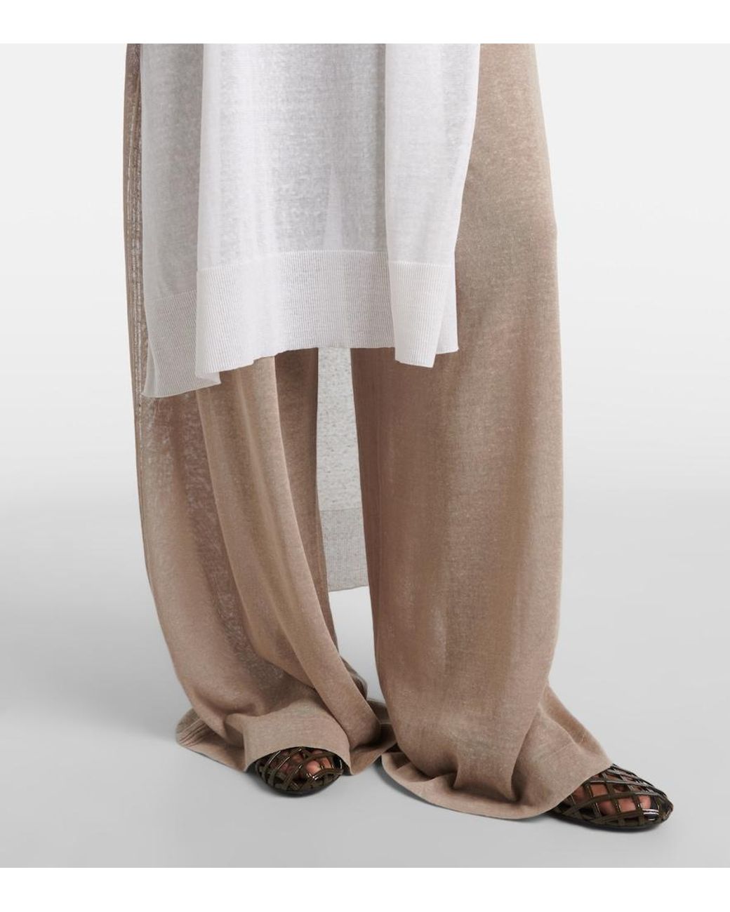 Alaïa Natural Linen And Silk Wide-Leg Pants