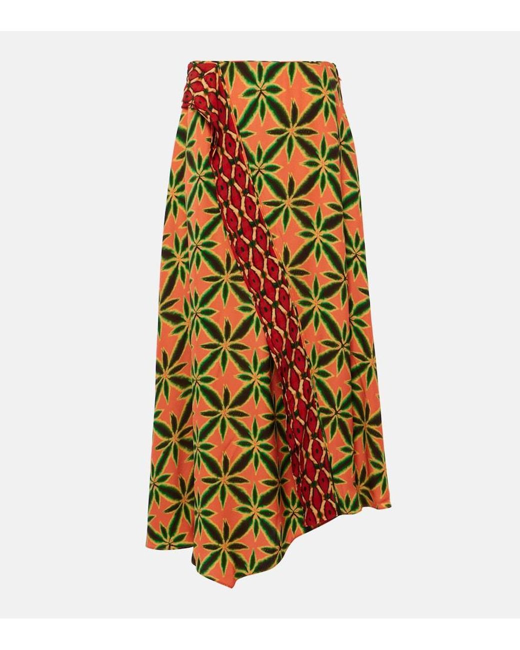 Ulla Johnson Orange Violette Ruffled Crepe Midi Skirt