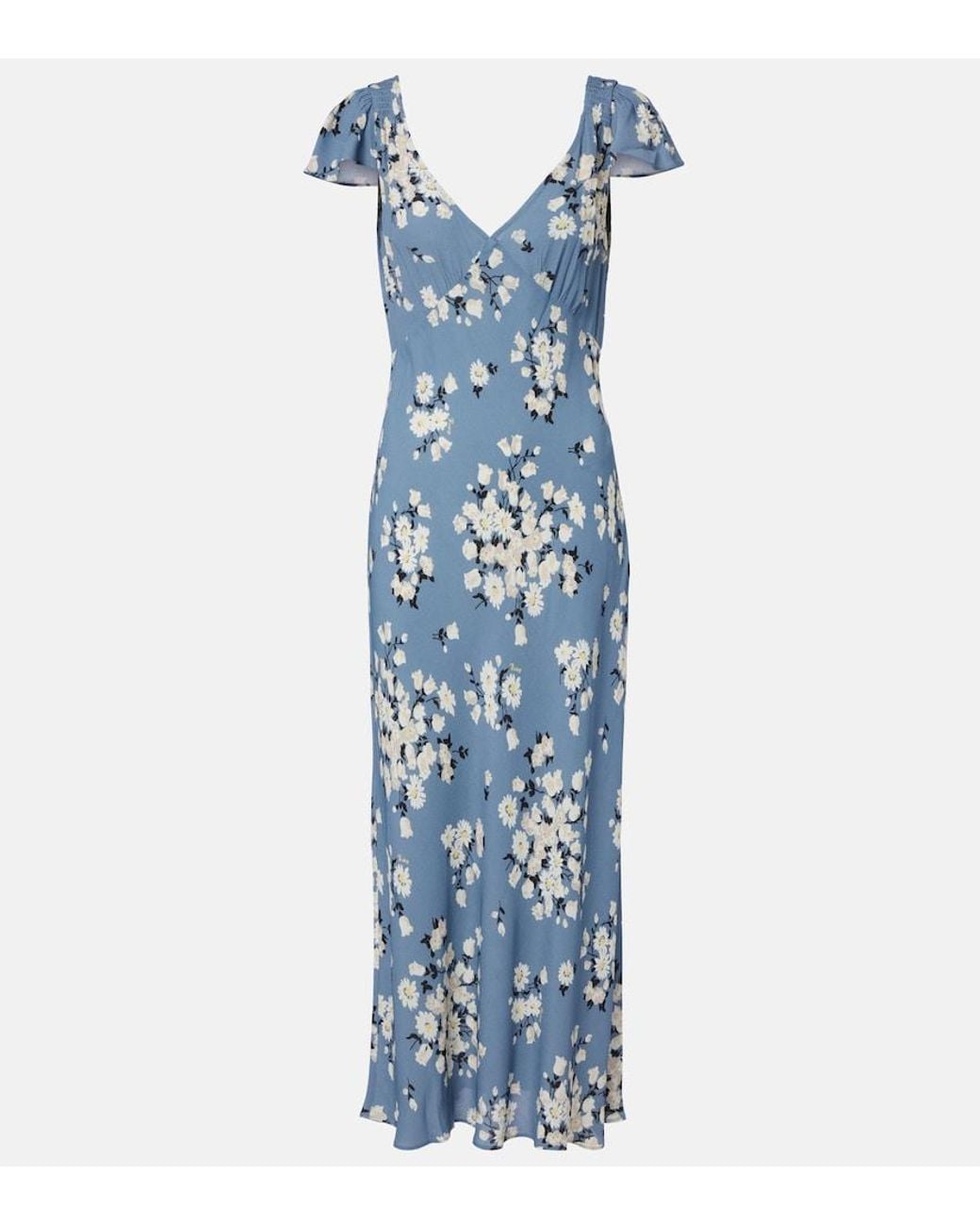 Rixo Blue Cathy Floral Crepe Midi Dress