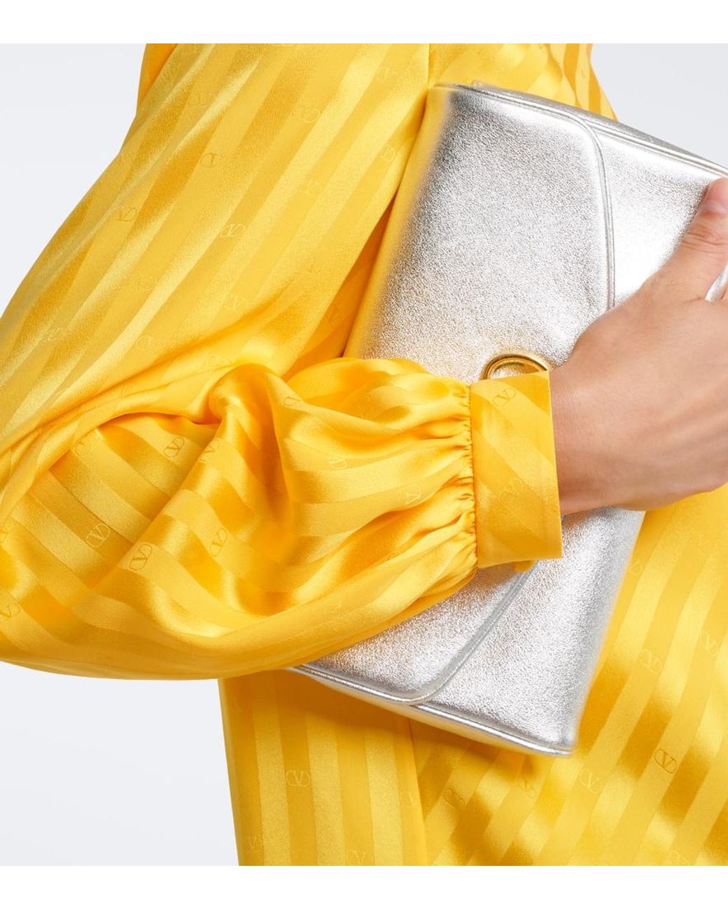Valentino Yellow Vlogo Striped Silk Jacquard Blouse