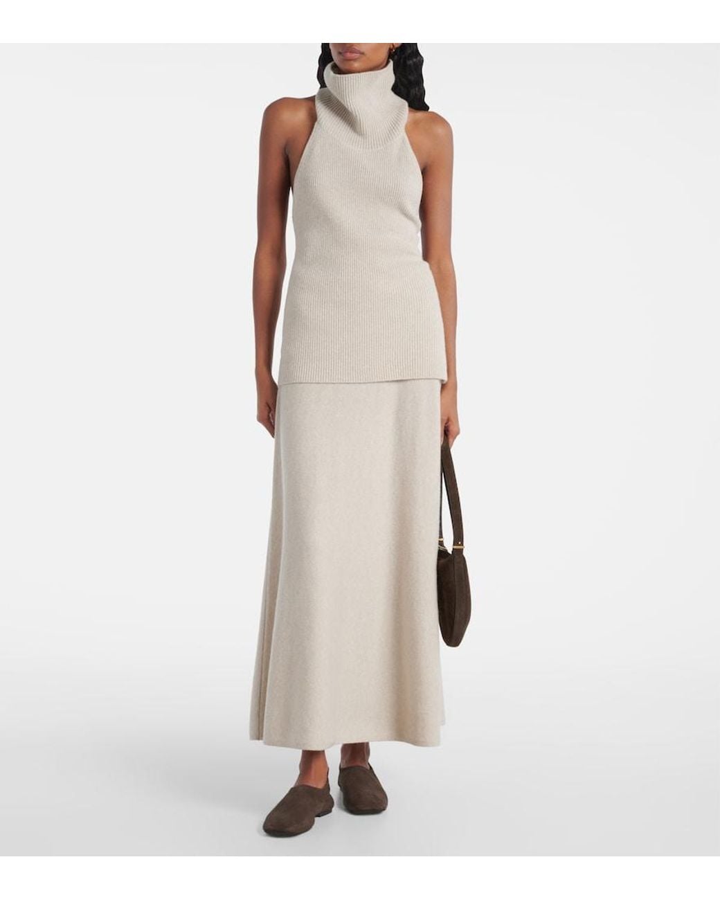Lisa Yang White Torie High-Rise Cashmere Maxi Skirt