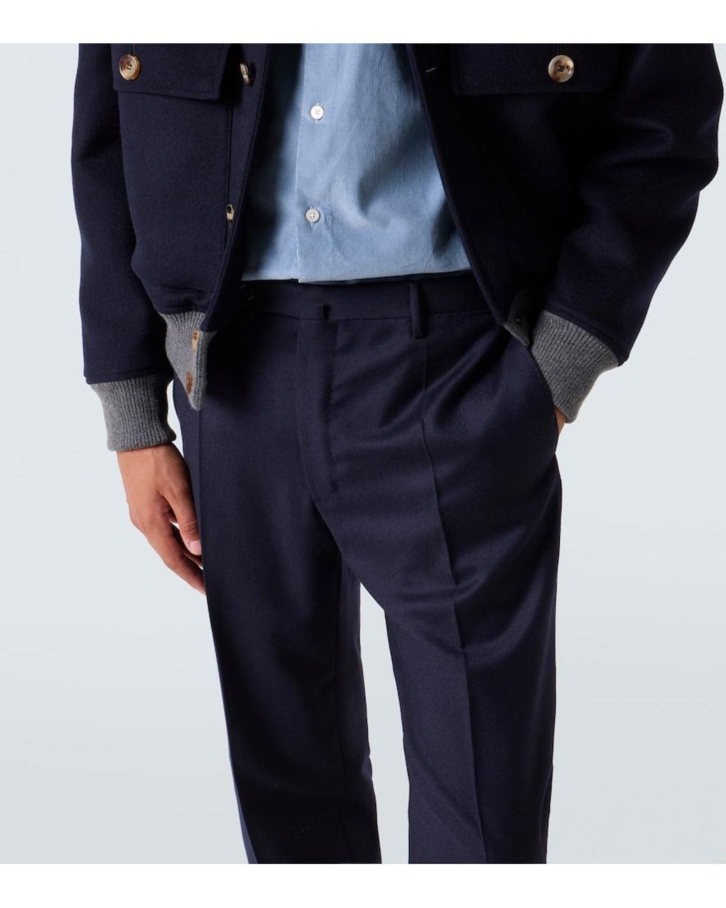 Slowear Blue Virgin Wool Flannel Slim Pants for men