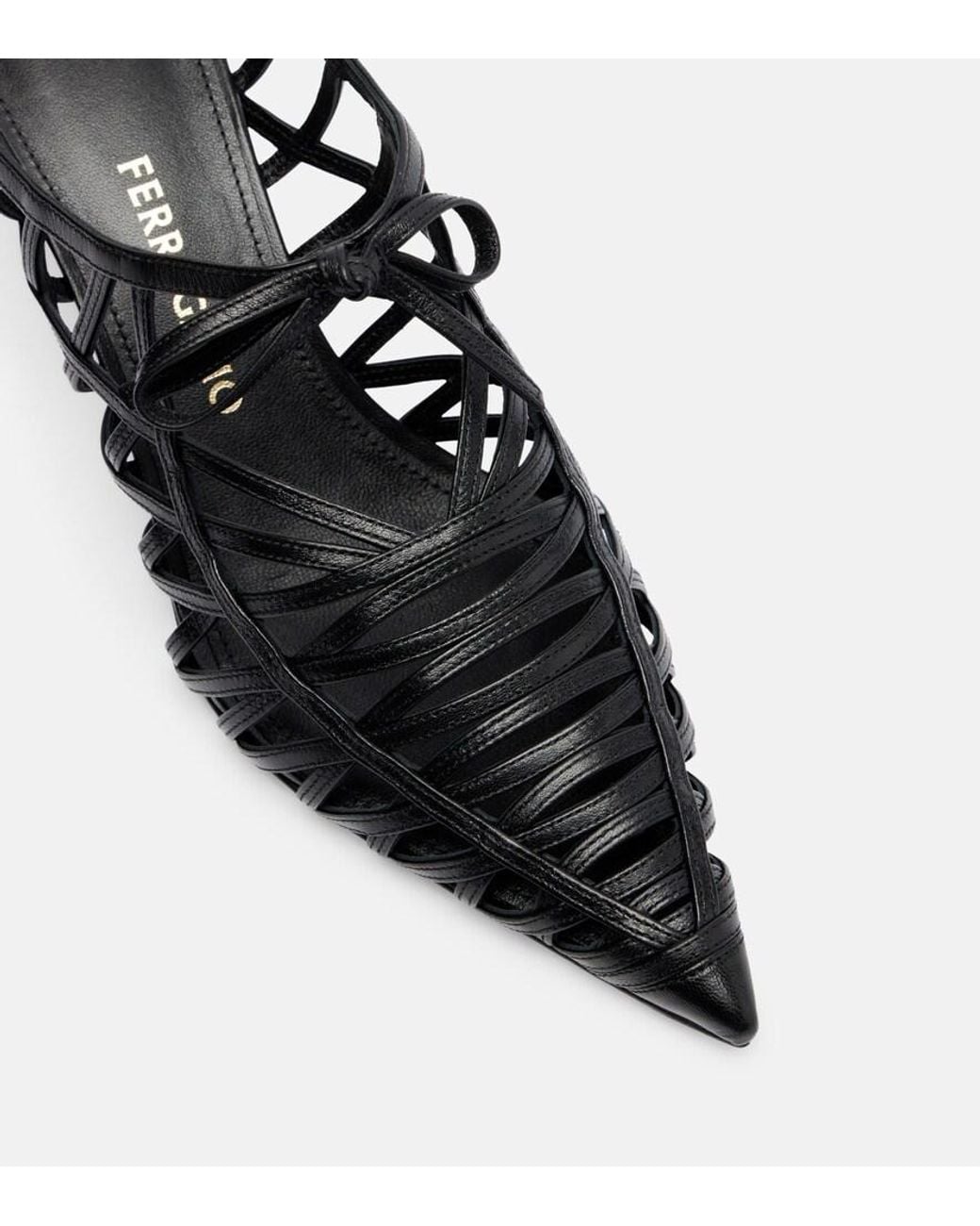 Ferragamo Black Cirry Leather Mules