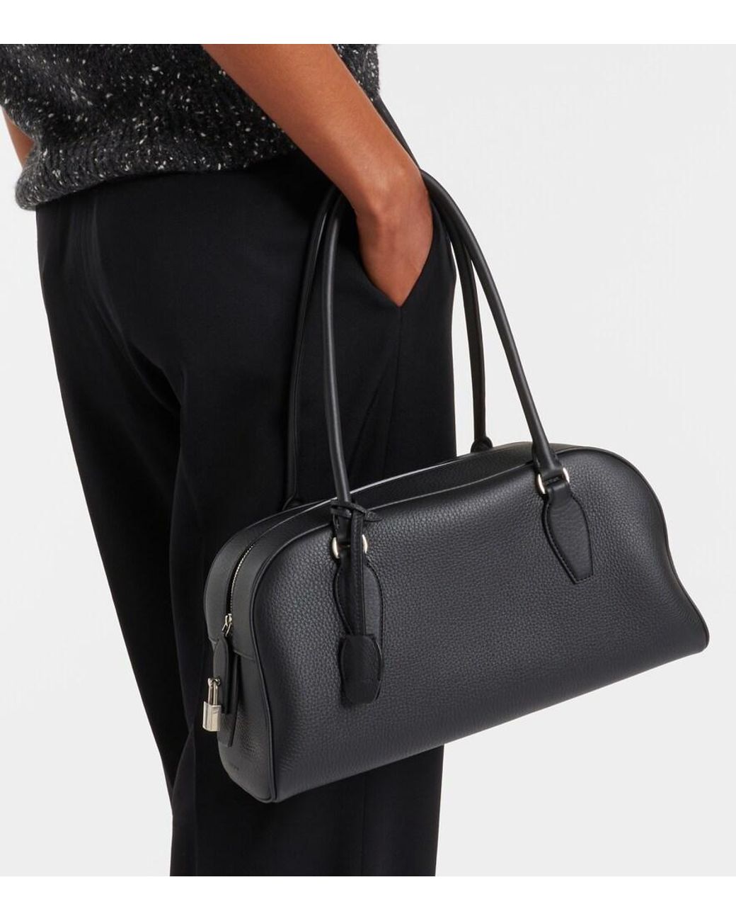 The Row Black E/W India Leather Shoulder Bag