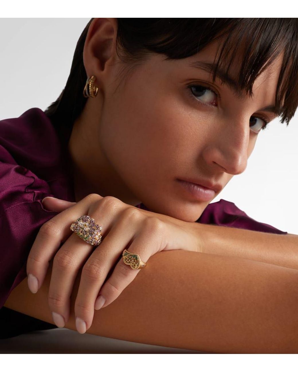 Yvonne Léon White Ring Jolie Fleur Aus 9Kt Gelbgold (375/1000) Mit Edelsteinen