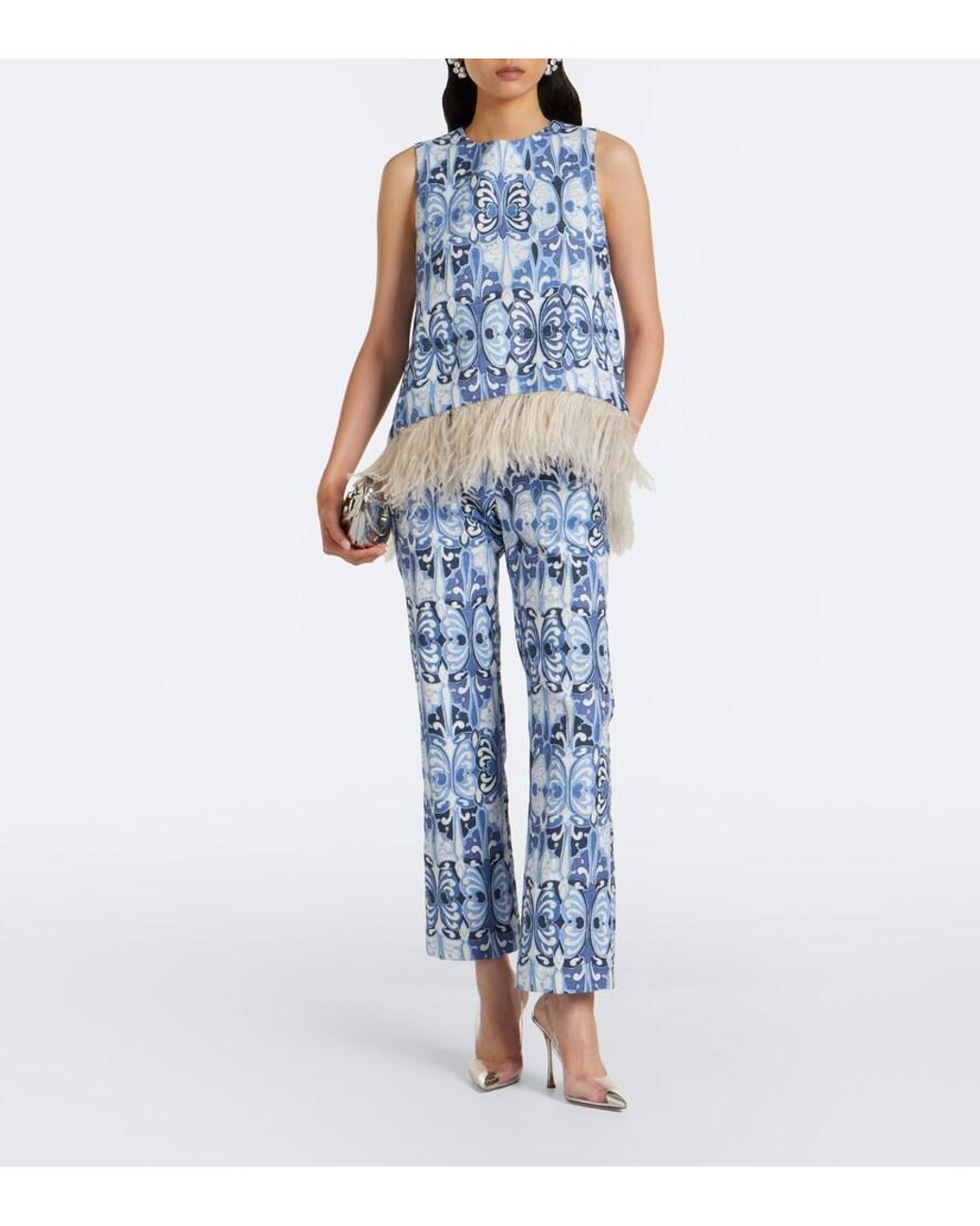 LaDoubleJ Blue 24/7 Printed Cotton Straight Pants