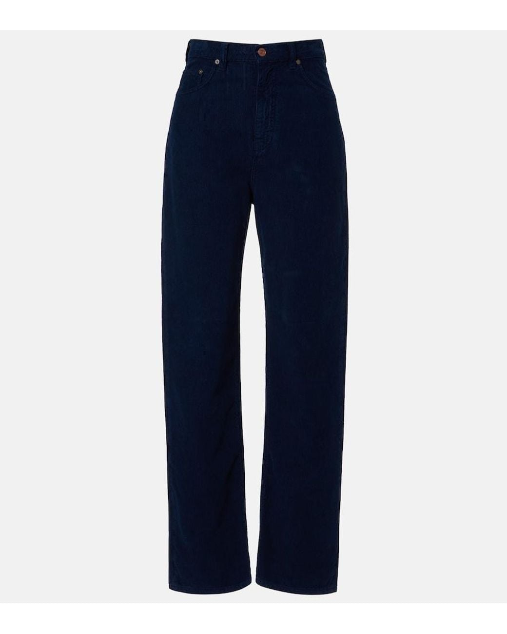 Victoria Beckham Blue High-Rise Cotton Corduroy Straight Pants