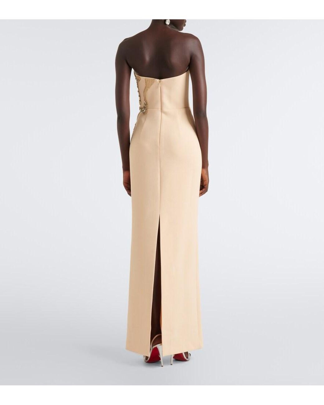 Rebecca Vallance Natural Aylin Embellished Crepe Bustier Gown