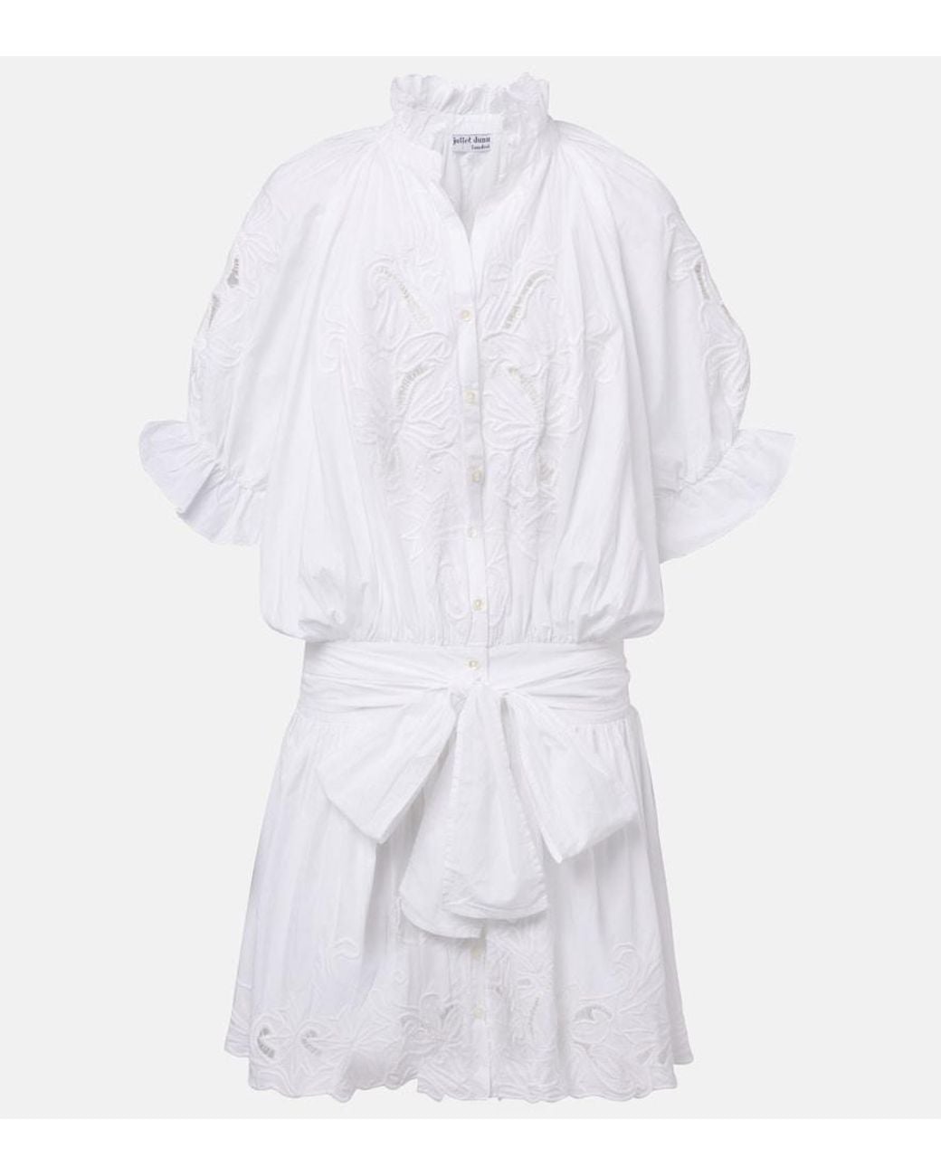 Juliet Dunn White Embroidered Cotton Poplin Minidress