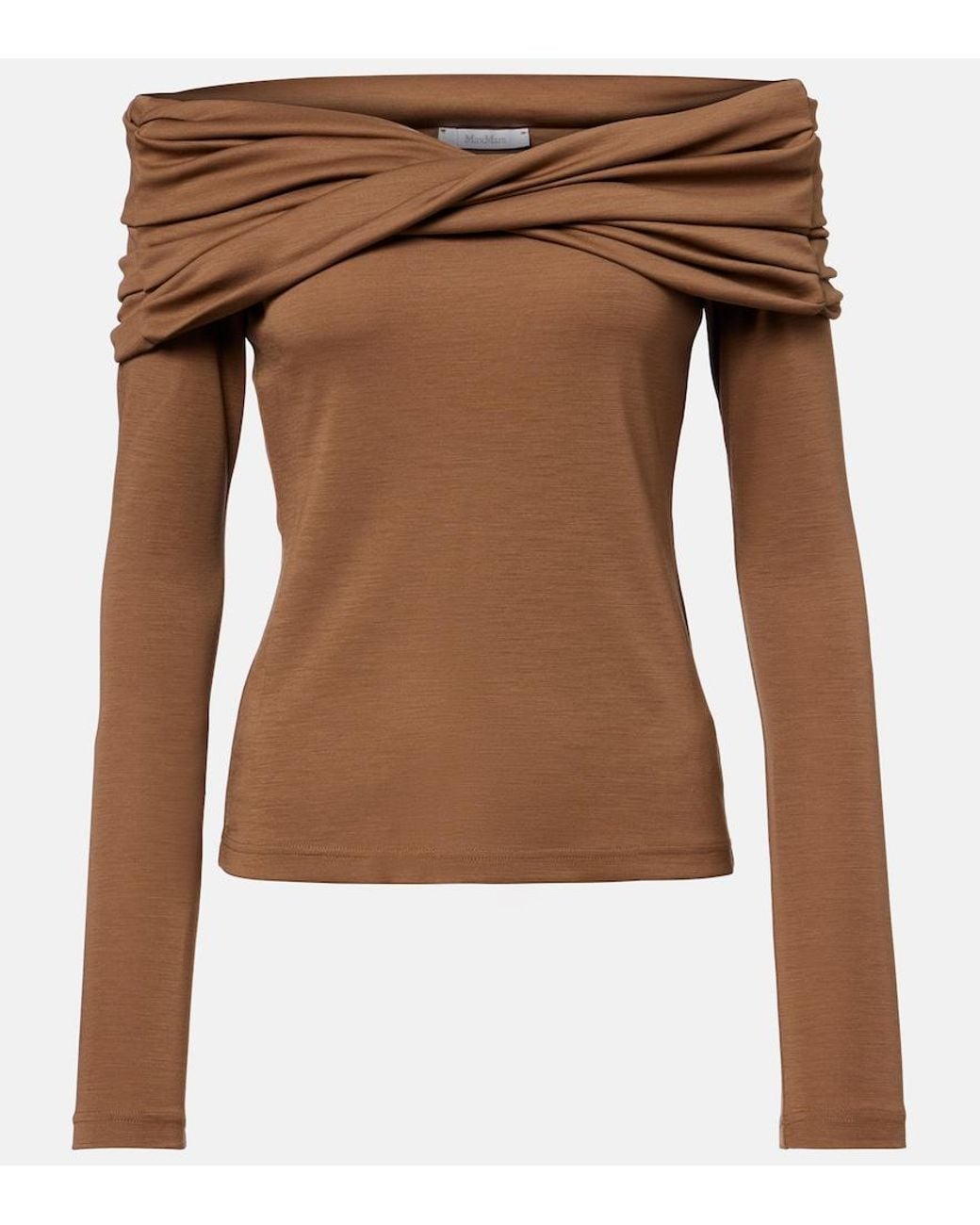 Max Mara Brown Orafo Draped Virgin Wool Top