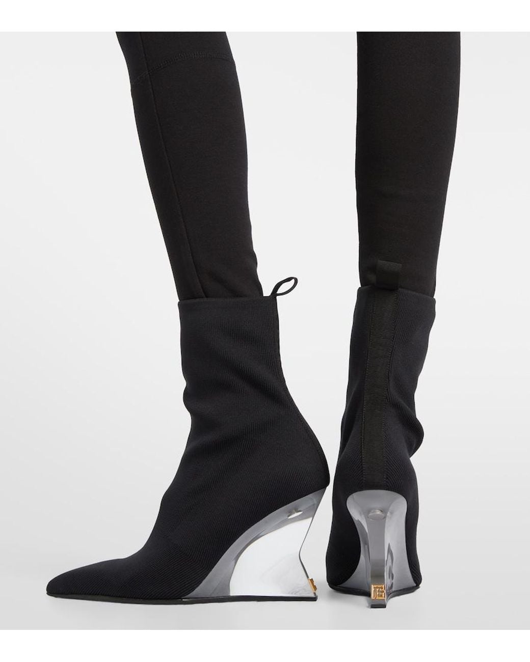 Balmain Black Knitted Wedge Ankle Boots