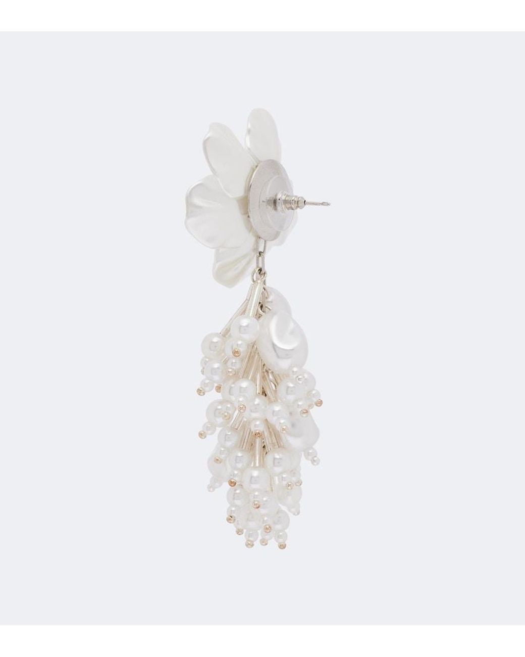 Self-Portrait White Floral Faux-Pearl Drop Earrings