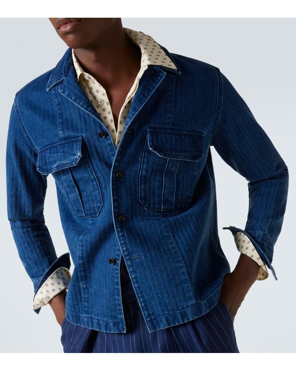Tom Ford Blue Striped Denim Overshirt for men