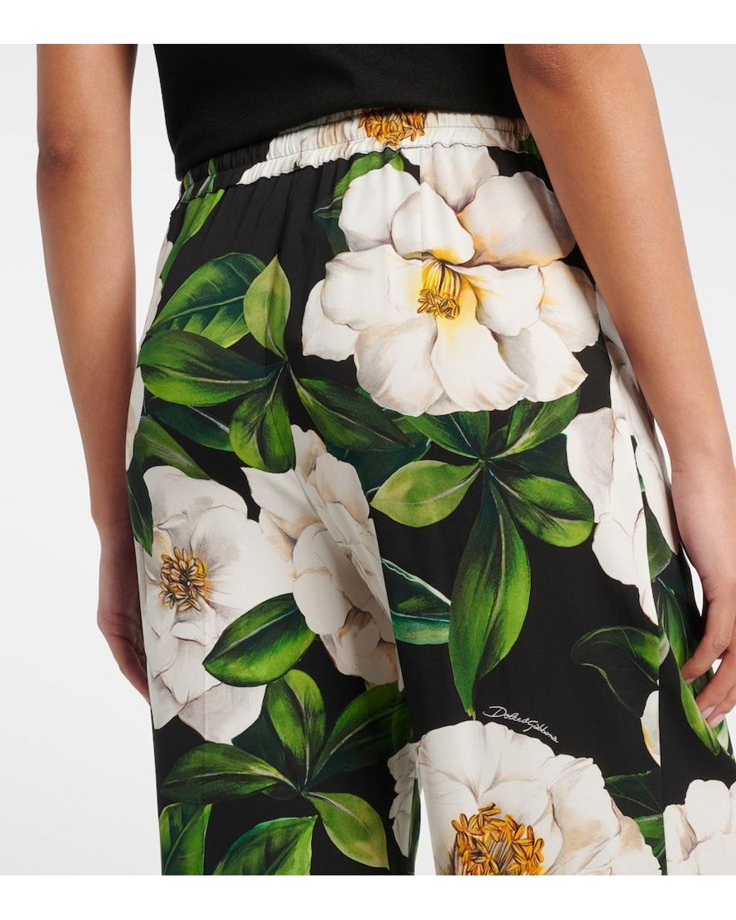 Dolce & Gabbana Green Silk Pants With Floral Pattern