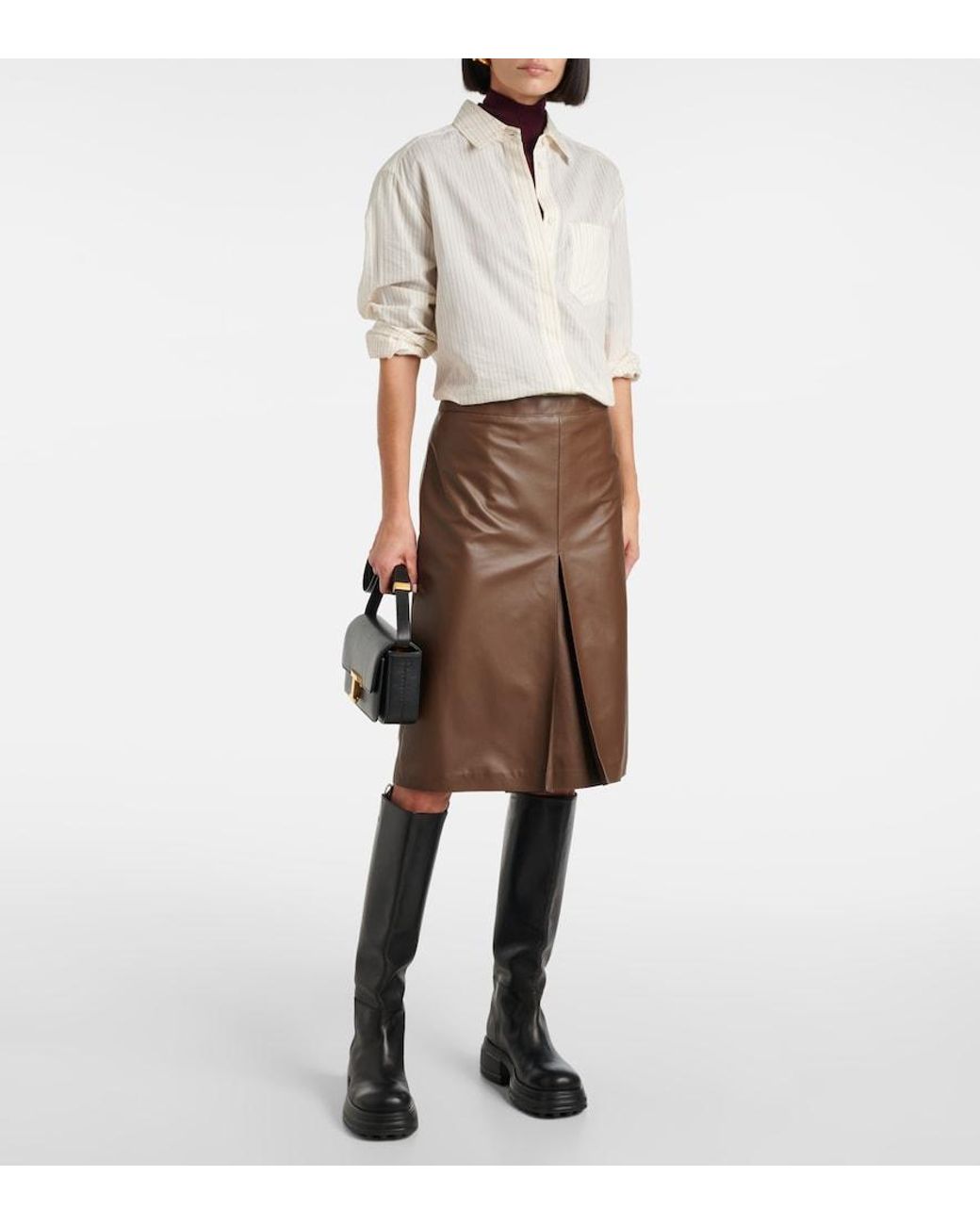 Tod's Brown Leather Pencil Midi Skirt