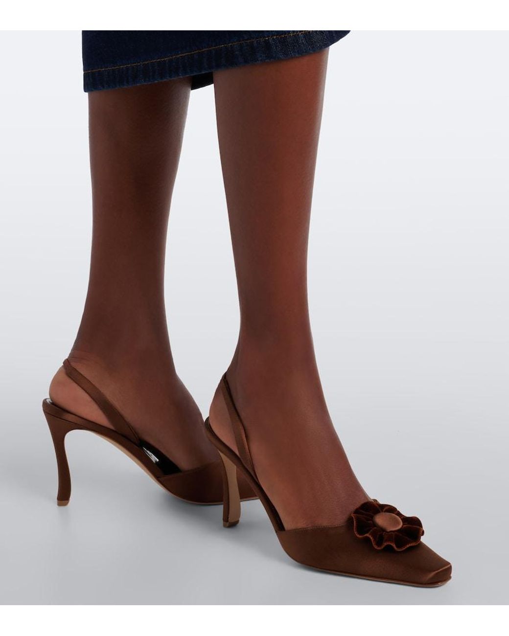 Manolo Blahnik Brown Caulosli Satin Slingback Pumps