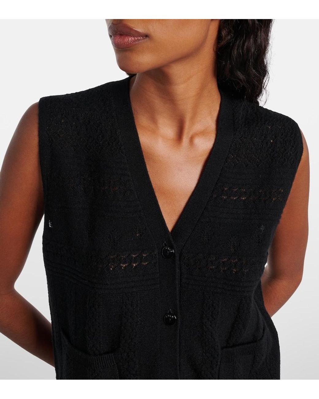 Eres Black Mixte Pointelle Wool And Cashmere Sweater Vest