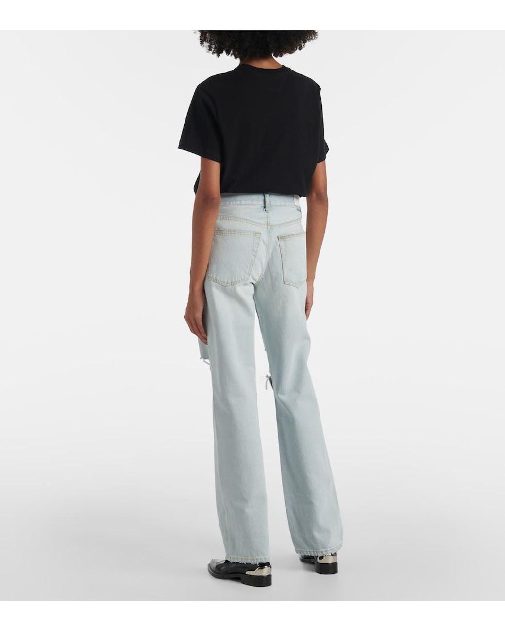 Re/done Blue Loose Long Distressed Straight Jeans