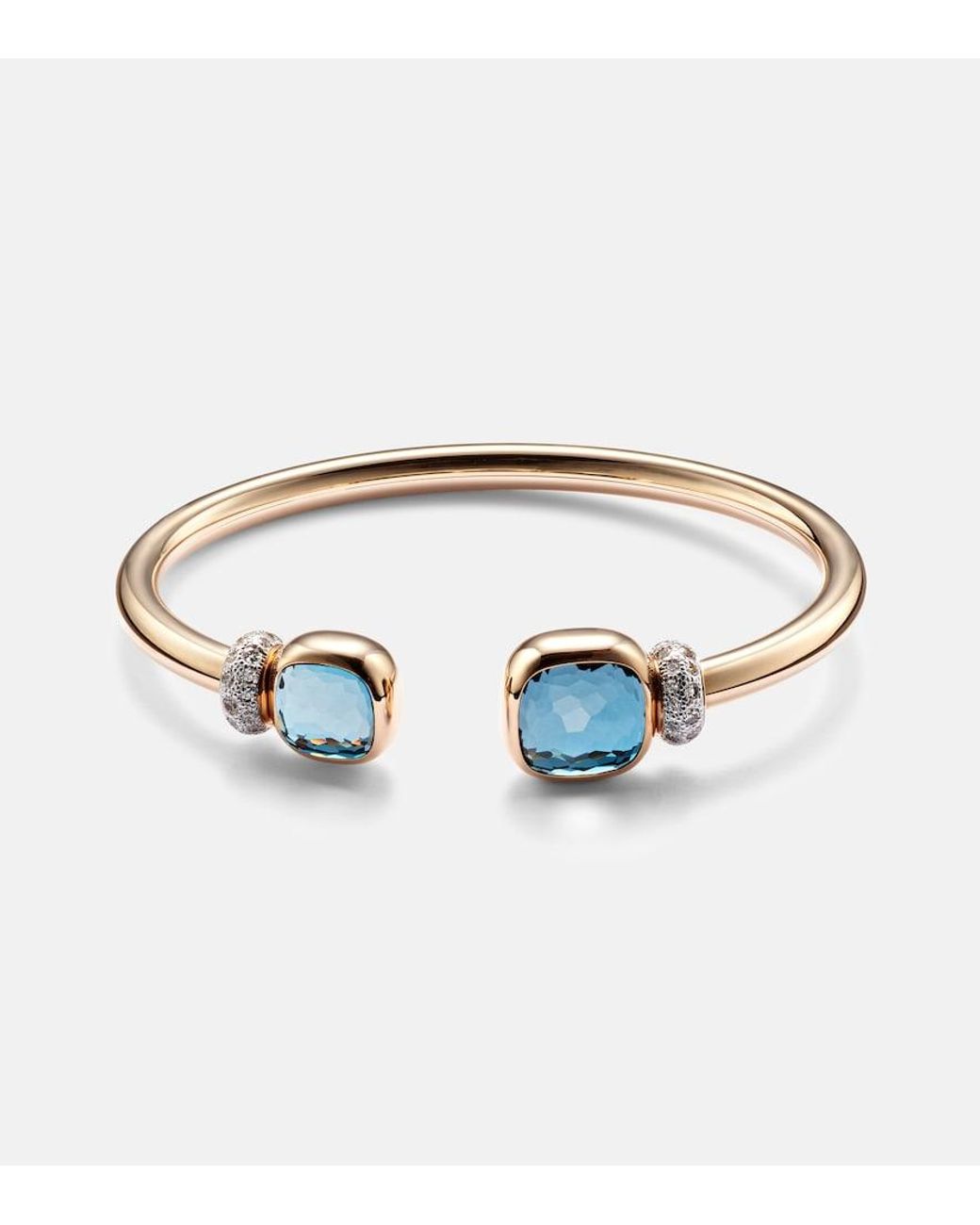 Pomellato White Nudo 18kt Rose Gold Bangle With Blue Topaz And Diamond