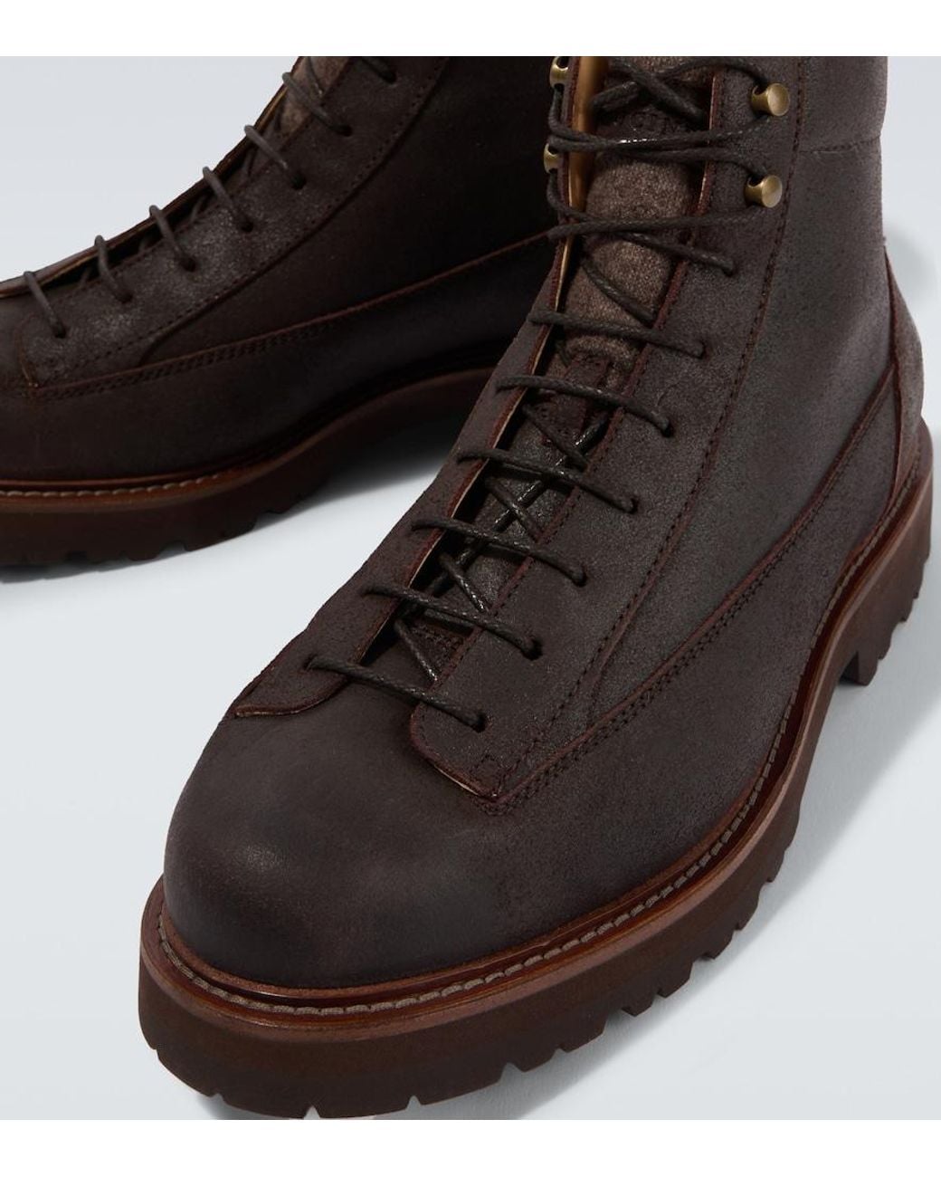 Brunello Cucinelli Brown Leather Lace-Up Boots for men