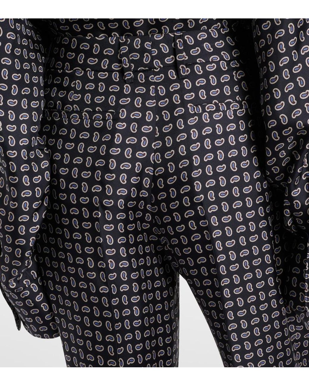 Prada Blue Paisley Silk Twill Straight Pants