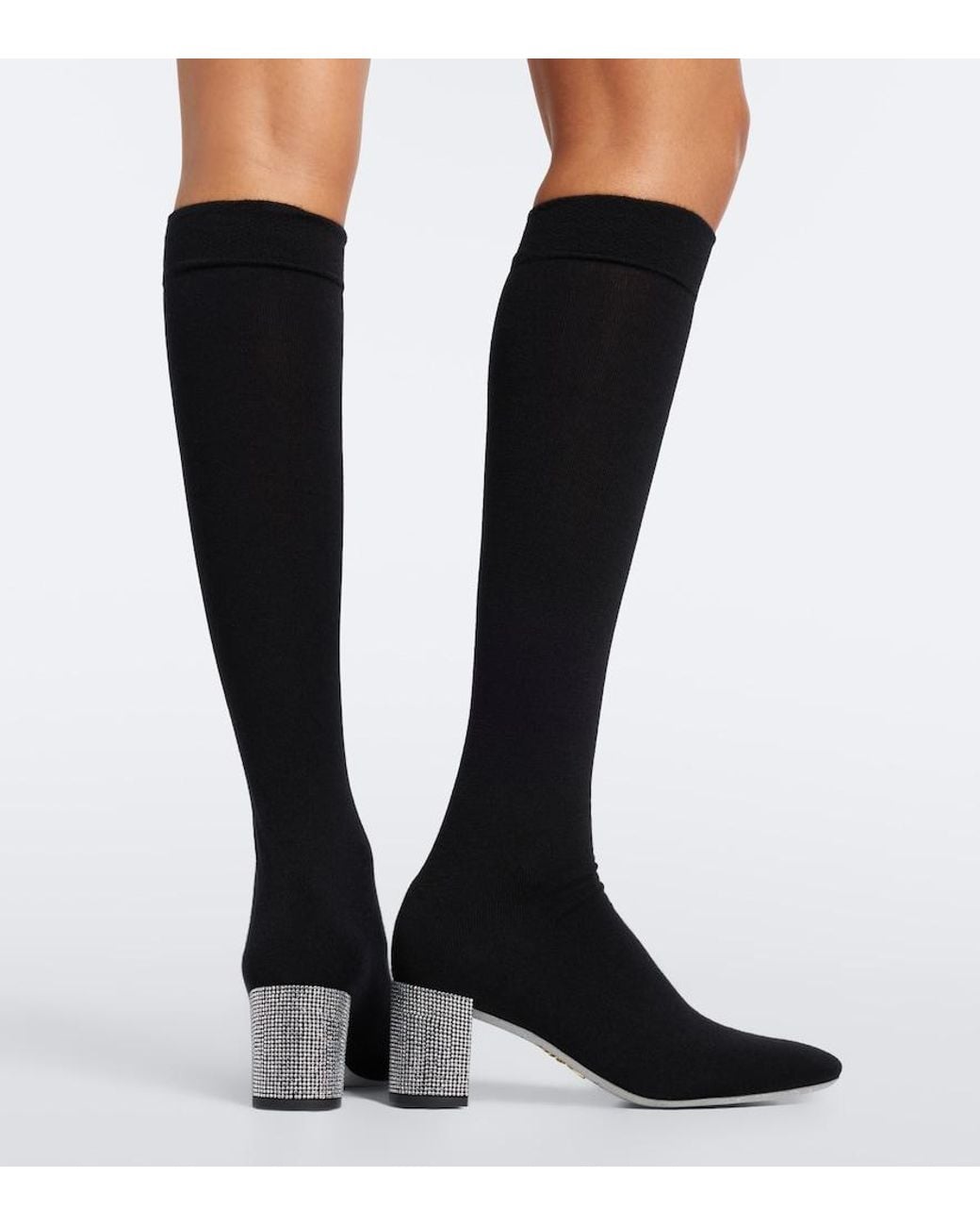 Rene Caovilla Black Sonia Crystal-Embellished Knee-High Boots
