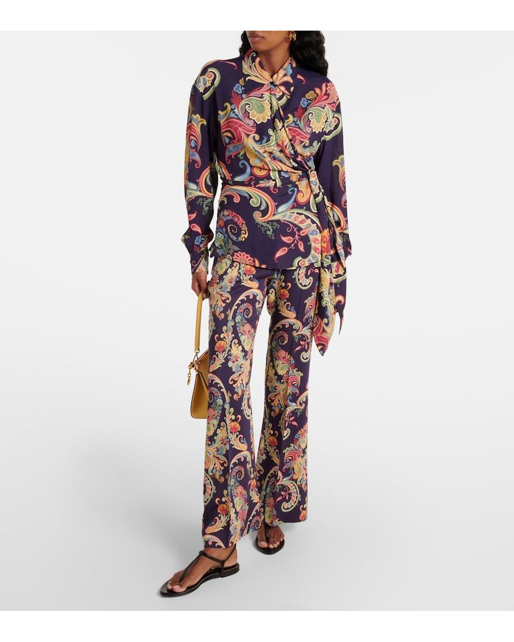 Etro Blue Paisley High-Rise Flared Pants