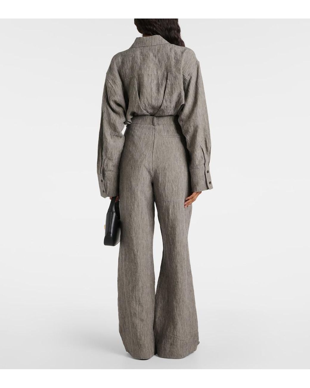 TOVE Gray Amadine High-Rise Linen Wide-Leg Pants