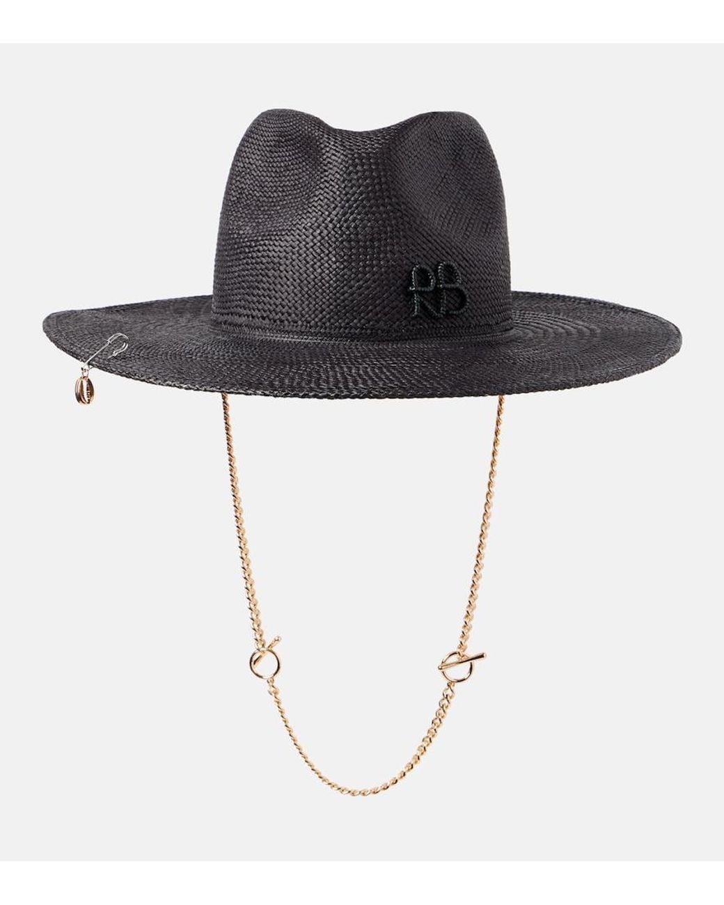 Ruslan Baginskiy Black Logo Chain-Detail Straw Fedora