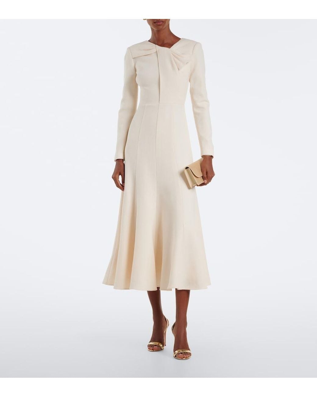 Roland Mouret Natural Bow-Detail Wool Crepe Cocktail Dress
