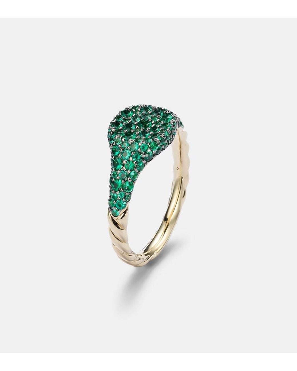 David Yurman Green Petite Pave 18Kt Pinky Ring With Emeralds