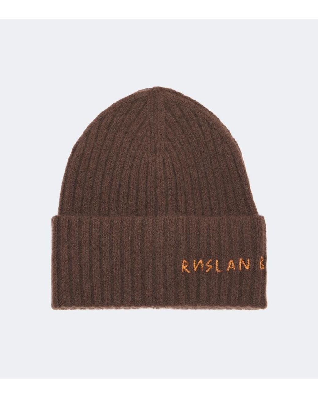 Ruslan Baginskiy Brown Logo Ribbed-Knit Cashmere Beanie