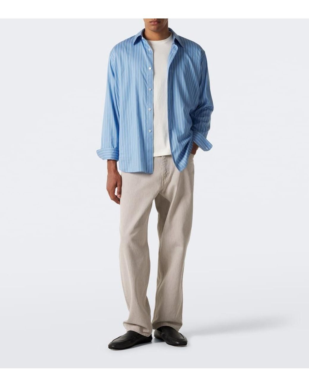 Auralee Blue Striped Cotton And Silk Shirt for men