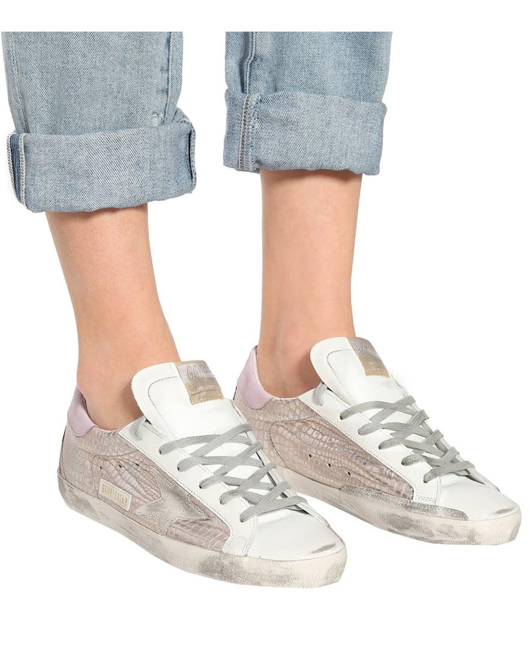 Golden Goose Super star Croc effect Leather Sneakers Lyst