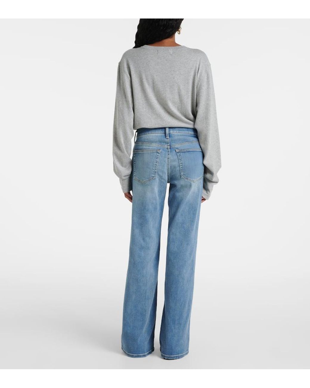 Re/done Blue Cotton Stretch Mid-Rise Wide-Leg Jeans