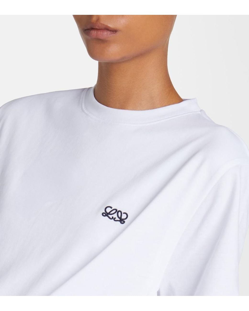 Loewe White Double L Draped Cotton T-Shirt