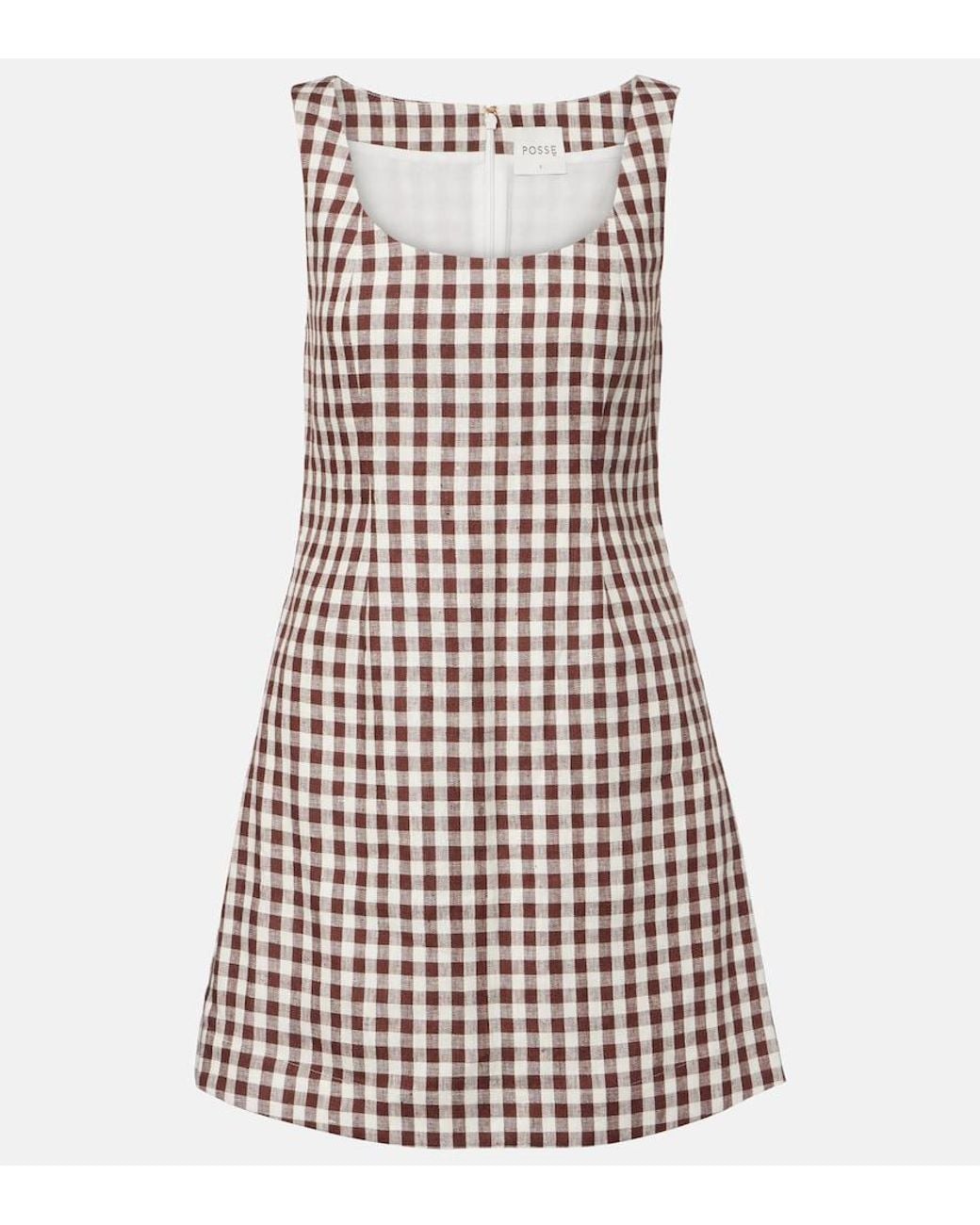 Posse White Sadie Gingham Linen Minidress