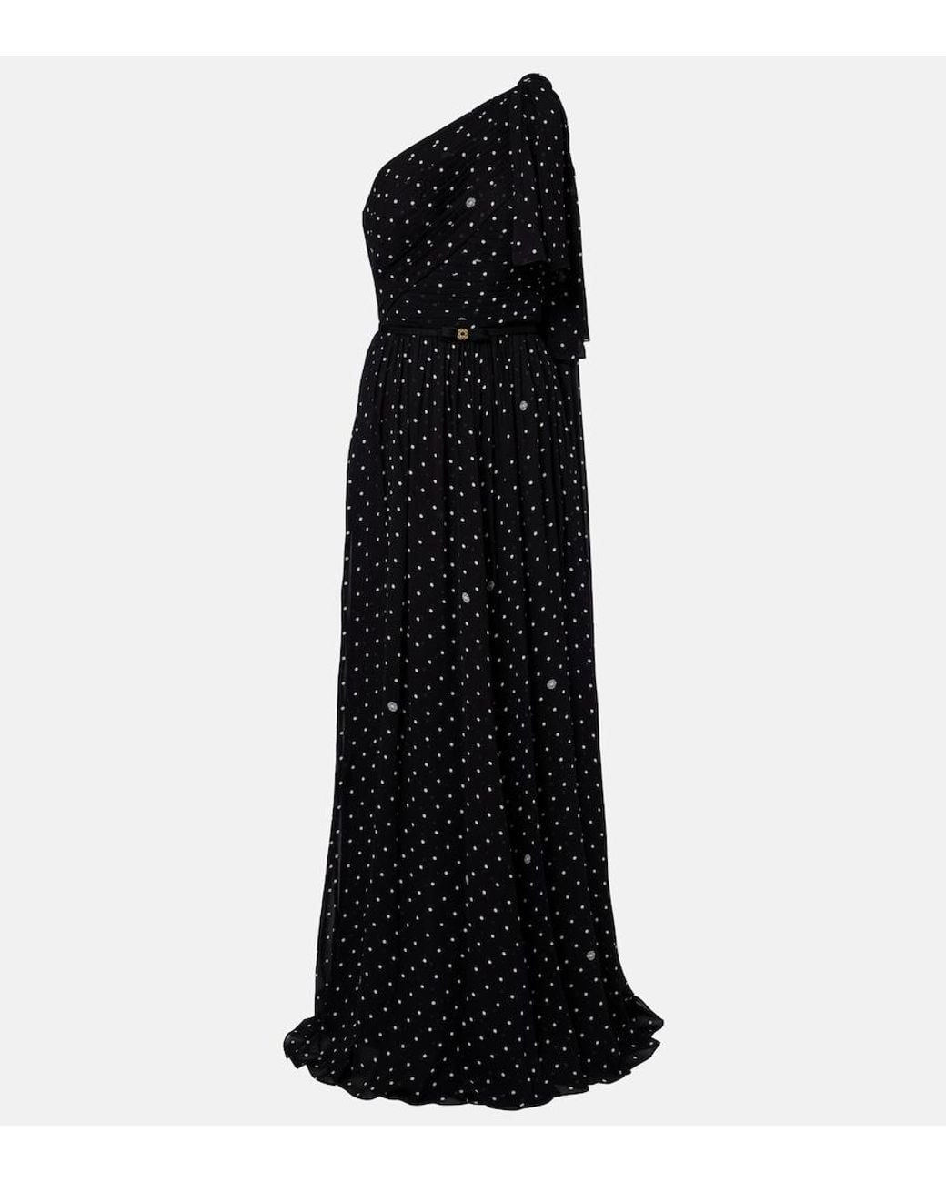Elie Saab Black Polka-Dot One-Shoulder Gown
