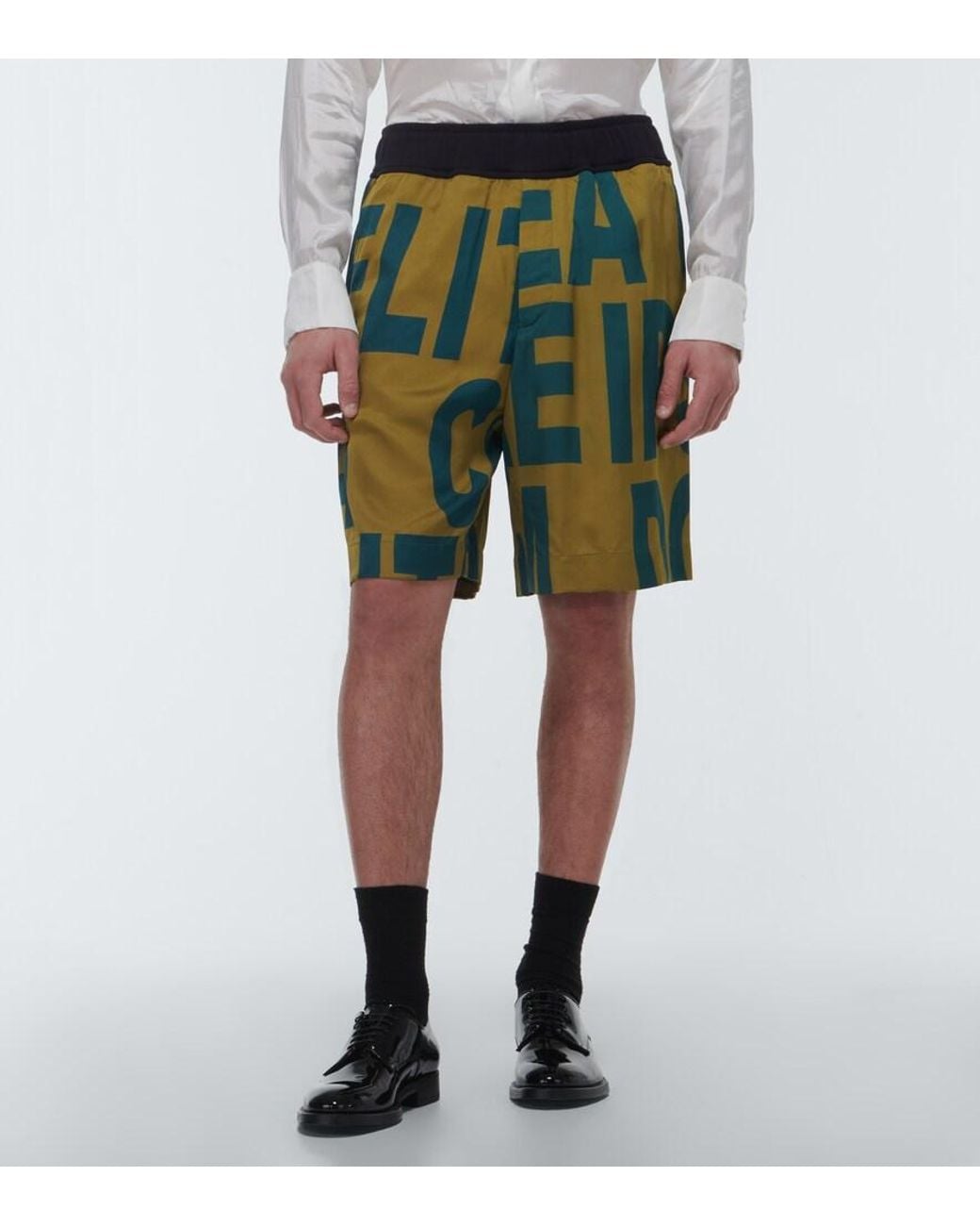 Dries Van Noten Blue Printed Mid-Rise Jersey Shorts for men
