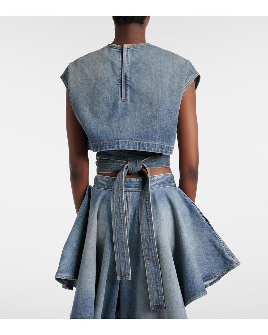 Alaïa Blue Belted Denim Crop Top