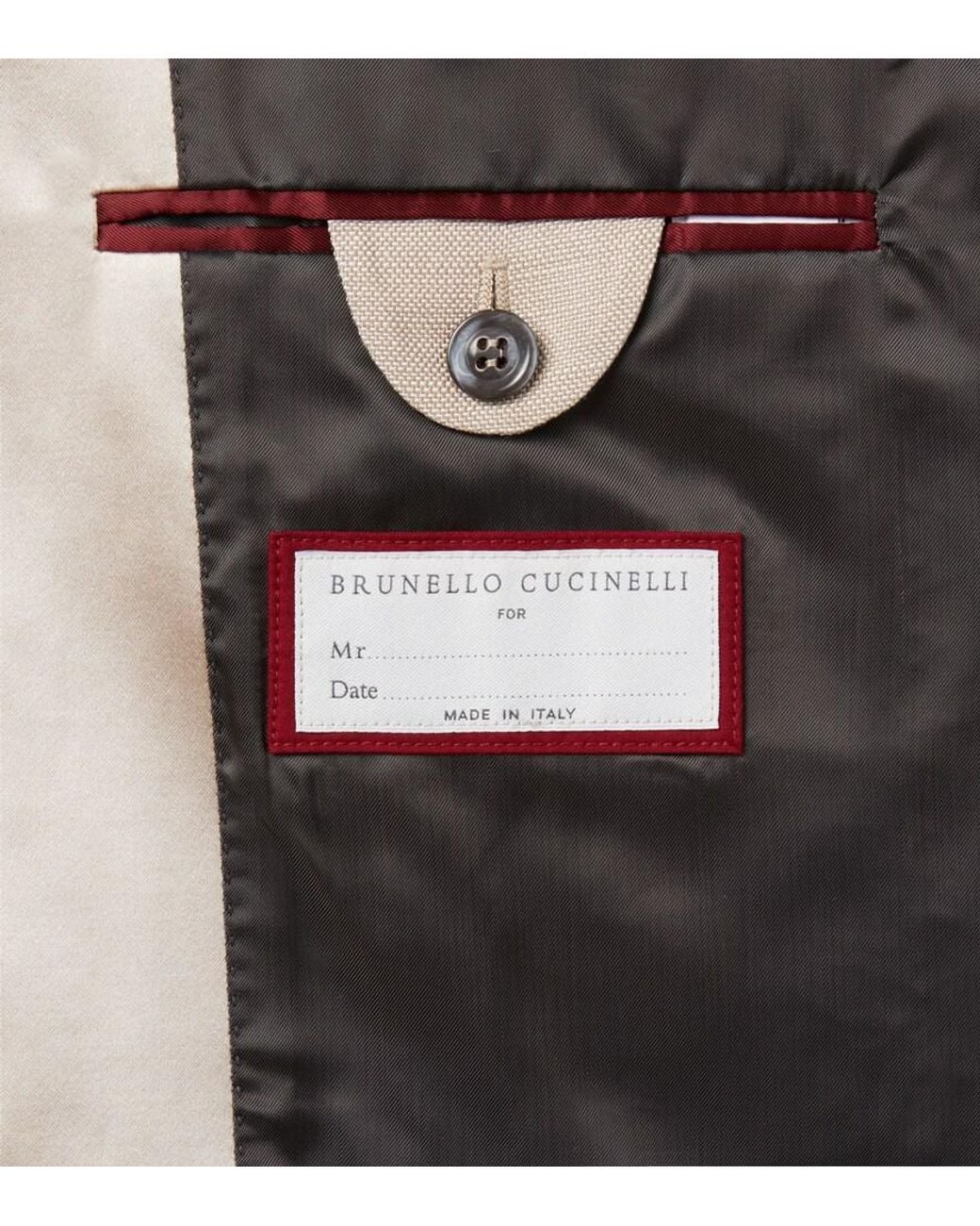 Brunello Cucinelli Natural Double-Breasted Satin-Trimmed Silk Blazer for men