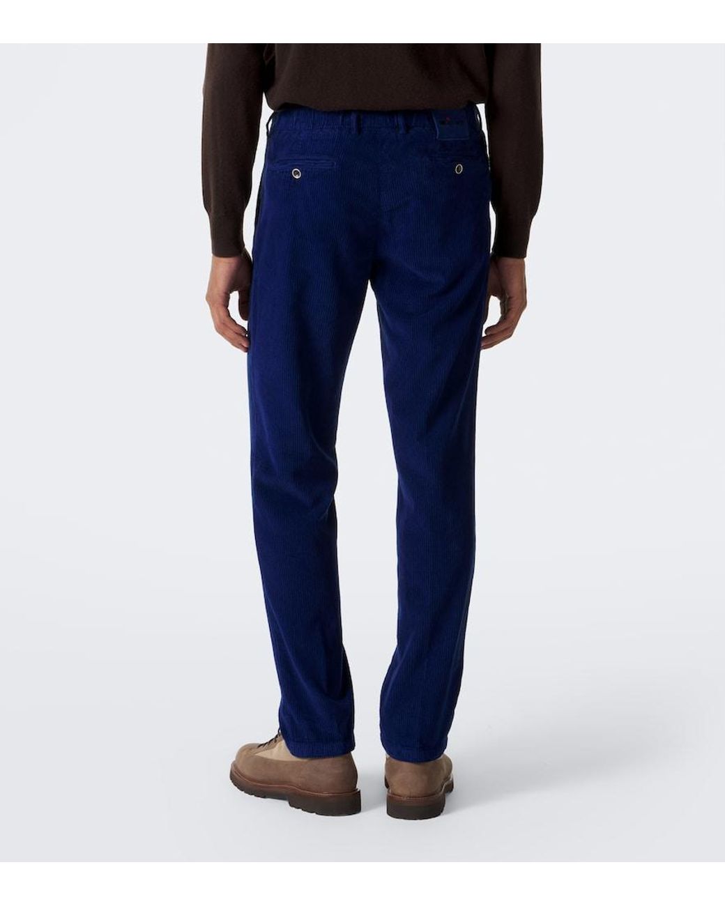 Kiton Blue Cotton Straight Pants for men
