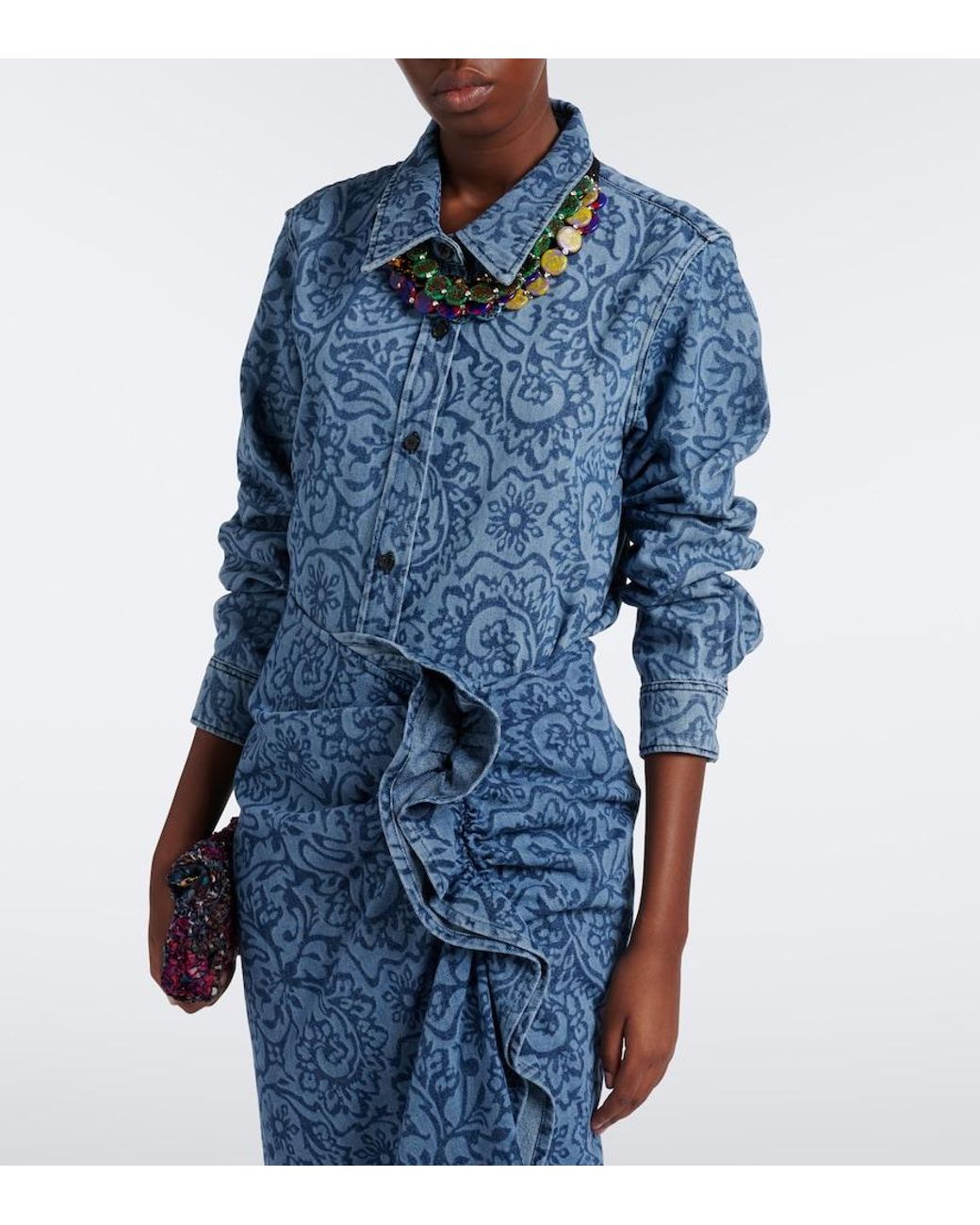Dries Van Noten Blue Floral Denim Overshirt