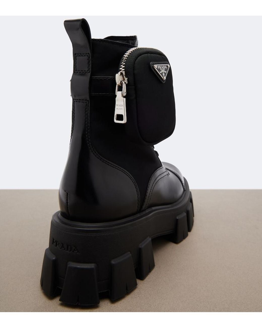 Prada Black Monolith Leather Ankle Boots