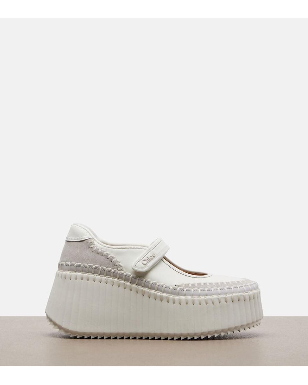 Chloé White Nama Leather Platform Sneakers